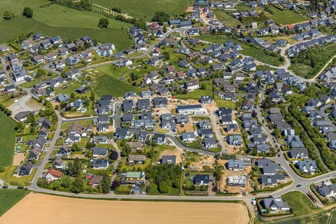 Aerial view, construction area residential area Biekhofen, Attendorn, Sauerland, North