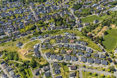 Aerial view, Haus Mutter Anna nursing home, residential area Hahnbeulerkreuz, Attendorn, Sauerland,
