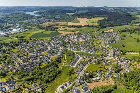 Aerial view, local view Biekhofen, Biggesee, Attendorn, Sauerland, North Rhine-Westphalia, Germany,