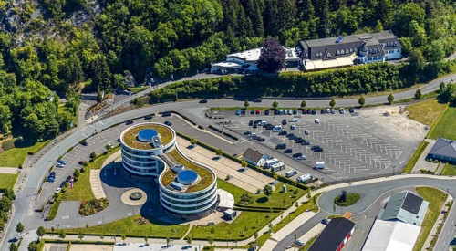 Aerial photo, HANSE HOTEL Attendorn, cave restaurant Himmelreich, Attendorn, Sauerland, North