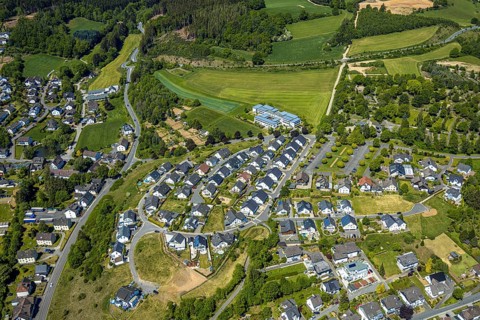Aerial view, Haus Mutter Anna nursing home, residential area Hahnbeulerkreuz, Attendorn, Sauerland,