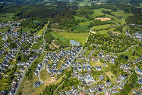 Aerial view, Haus Mutter Anna nursing home, residential area Hahnbeulerkreuz, Attendorn, Sauerland,