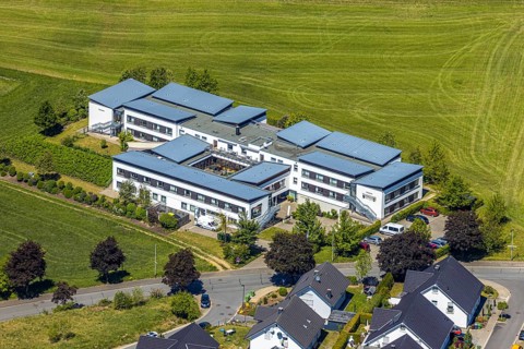Aerial view, Haus Mutter Anna nursing home, Attendorn, Sauerland, North Rhine-Westphalia, Germany,