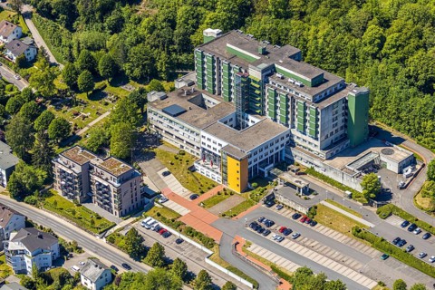 Aerial view, Helios Klinik Attendorn, Attendorn, Sauerland, North Rhine-Westphalia, Germany, DE,