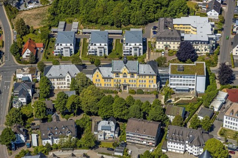 Aerial view, Städt. Rivius-Gymnasium, Franziskaner-Hof nursing home, Attendorn, Sauerland, North
