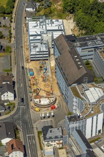 Aerial view, Viega Attendorn Campus, construction site Viega car park on Windhauser Straße,