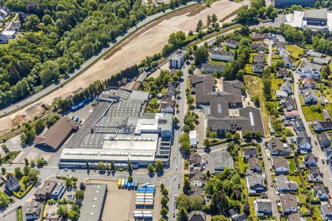 Aerial view, construction area, Greif site, bypass road, Attendorn, Sauerland, North