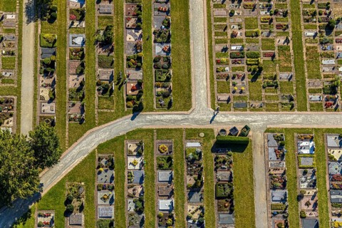 Aerial view, cemetery Lange Straße, Bad Driburg, Ostwestfalen-Lippe, North Rhine-Westphalia,