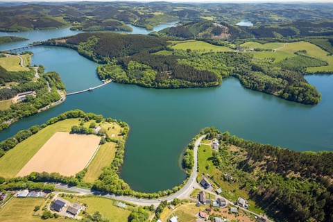 Aerial view, Lister dam, dam wall, Attendorn, Sauerland, North Rhine-Westphalia, Germany, DE,