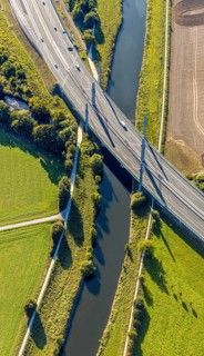 Aerial view, motorway bridge of the A30 motorway over the river Werre, Löhne, Ostwestfalen-Lippe,