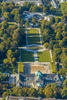 Aerial view, State Spa Bad Oeynhausen, GOP Varieté Theatre Kaiserpalais, Fountain in the spa