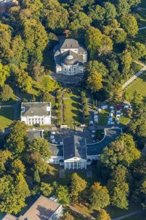 Aerial view, Bad Oeynhausen state bath, Wandelhalle, theatre in the park, spa gardens, Bad