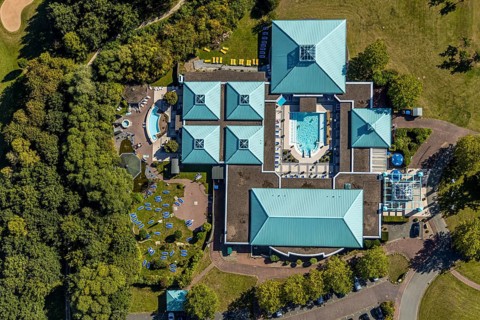 Aerial view, Driburg Therme, Bad Driburg, Ostwestfalen-Lippe, North Rhine-Westphalia, Germany,