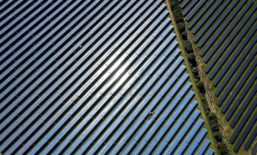 Aerial view, solar park, at the federal road B64, Herste, Bad Driburg, Ostwestfalen-Lippe, North