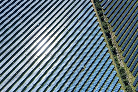 Aerial view, solar park, at the federal road B64, Herste, Bad Driburg, Ostwestfalen-Lippe, North