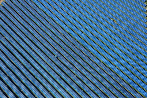 Aerial view, solar park, at the federal road B64, Herste, Bad Driburg, Ostwestfalen-Lippe, North