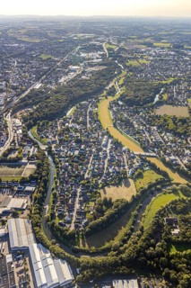 Aerial view, river Werre, Werre meander, flood trough, Bad Oeynhausen, Ostwestfalen-Lippe, North
