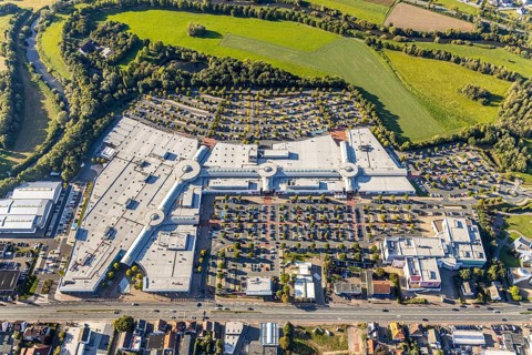 Aerial view, Werre-Park, parking, Rehme, Bad Oeynhausen, Ostwestfalen-Lippe, North