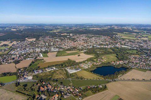 Aerial view, Werler See, local view, Bad Salzuflen, Ostwestfalen-Lippe, North Rhine-Westphalia,
