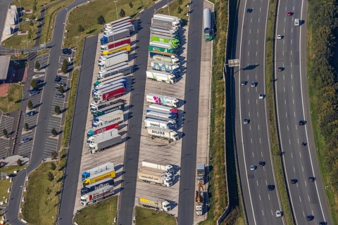 Aerial view, motorway service area Lipperland Nord, Lockhausen, Bad Salzuflen, Ostwestfalen-Lippe,