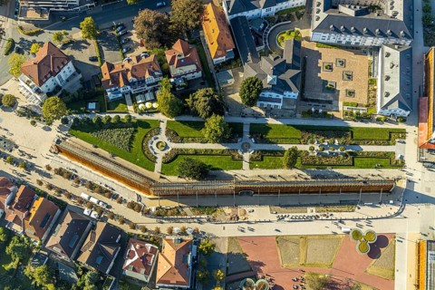 Aerial photo, graduation works Bad Salzuflen, rose garden, Bad Salzuflen, East Westphalia-Lippe,