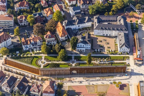 Aerial photo, graduation works Bad Salzuflen, rose garden, Bad Salzuflen, East Westphalia-Lippe,