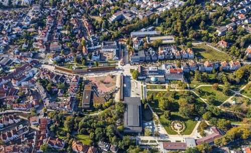 Aerial view, graduation works Bad Salzuflen, rose garden, spa gardens, concert hall in the spa