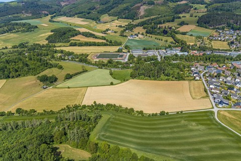 Aerial view, sports field SG Balve/Garbeck 23/21, triple gymnasium Balve, secondary school,