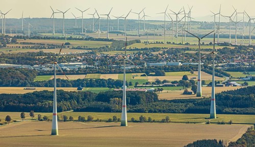 Aerial photo, wind turbines, Wewelsburg, Büren, Ostwestfalen-Lippe, North Rhine-Westphalia,