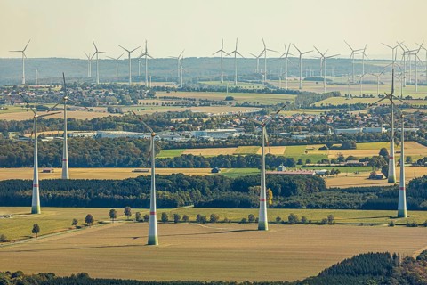 Aerial photo, wind turbines, Wewelsburg, Büren, Ostwestfalen-Lippe, North Rhine-Westphalia,