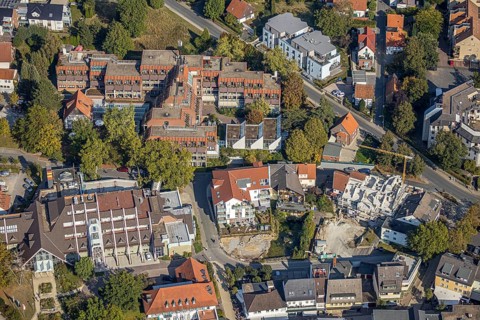Aerial view, Hellweg Klinik Haus Rosenau, diagnosis and therapy centre Kurmittelhaus, construction