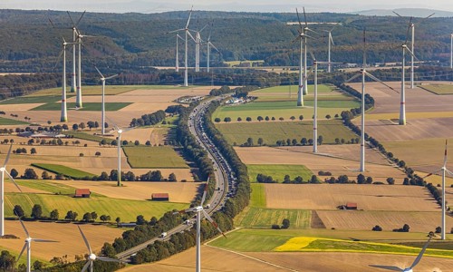 Aerial view, wind turbines, motorway A44, motorway service area Sintfeld, Wewelsburg, Büren,