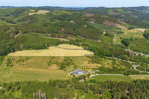 Aerial view, farm Im Kump 4, Leveringser Berg, Balve, Sauerland, North Rhine-Westphalia, Germany,