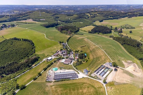 Aerial view, Schultenhof, Leveringhausen 1, Balve, Sauerland, North Rhine-Westphalia, Germany,