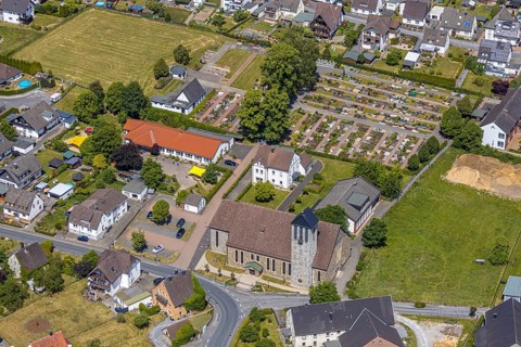 Aerial view, Catholic Church of St. Three Kings, Catholic Kindergarten of St. Three Kings, Catholic