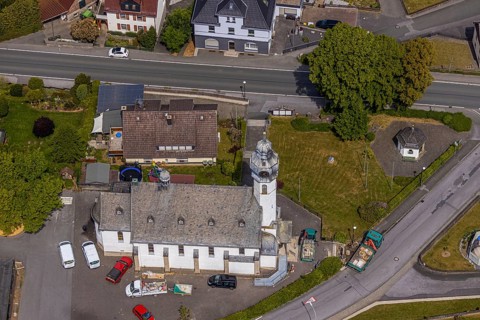 Aerial view, St. Nicholas Catholic Church, Beckum, Balve, Sauerland, North Rhine-Westphalia,