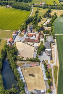 Aerial view, equestrian centre Reiterverein Balve, Schloss Wocklum, Balve, Sauerland, North