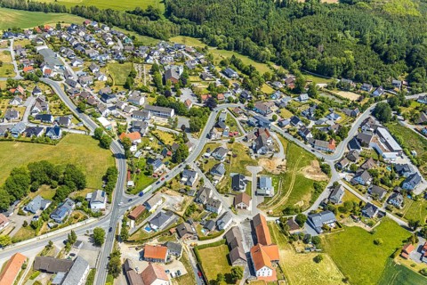 Aerial view, Local view Langenholthausen, Goldbäckerei Grote GmbH, Sunderner Straße, SoKoLa.de,