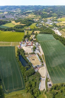 Aerial view, equestrian centre Reiterverein Balve, Schloss Wocklum, Balve, Sauerland, North