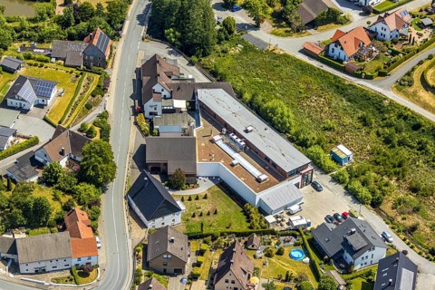 Aerial view, Goldbäckerei Grote GmbH, Sunderner Straße, Balve, Sauerland, North Rhine-Westphalia,