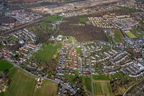 Aerial view, former area of the Roman camp Bergkamen, Oberaden, Bergkamen, Ruhr area, North