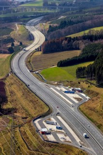 Aerial view, motorway A46 rest area Nuttlar, Bestwig, North Rhine-Westphalia, Germany, motorway A46
