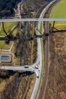 Aerial view, federal road B480n, Ruhrtalbrücke Bermecke, feeder road B7, Bestwig, North