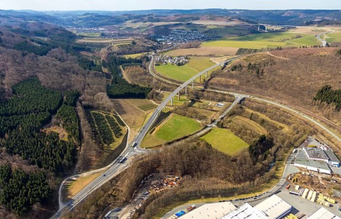 Aerial view, federal road B480n, Ruhrtalbrücke Bermecke, feeder road B7, Bestwig, North