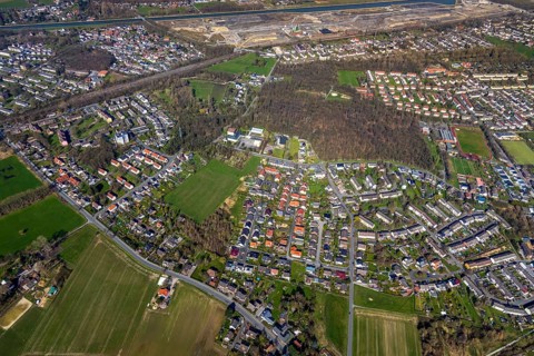 Aerial view, former area of the Roman camp Bergkamen, Oberaden, Bergkamen, Ruhr area, North