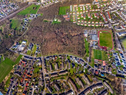 Aerial view, former area of the Roman camp Bergkamen, Oberaden, Bergkamen, Ruhr area, North