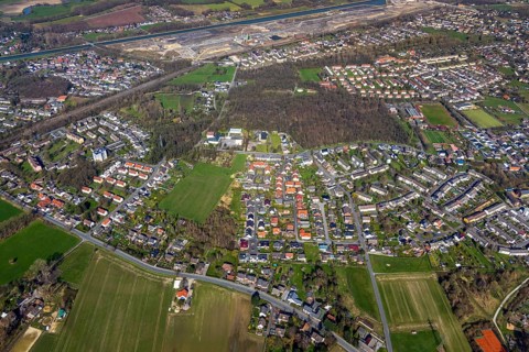 Aerial view, former area of the Roman camp Bergkamen, Oberaden, Bergkamen, Ruhr area, North