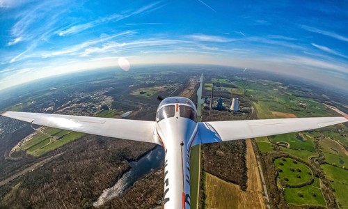 Aerial photograph, motorised glider Dimona H36 over the Bergkamen power station, coal-fired power