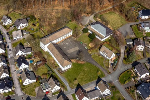 Aerial view, Anne-Frank-Schule Ostwig, gymnasium Ostwig, Bestwig, North Rhine-Westphalia, Germany,