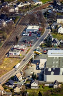 Aerial view, petrol station AVIA Mikus Nuttlar, federal road B7, Bestwig, North Rhine-Westphalia,